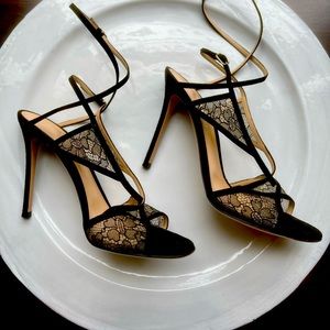 Gianvito Rossi black lace & suede ankle wrap sandals